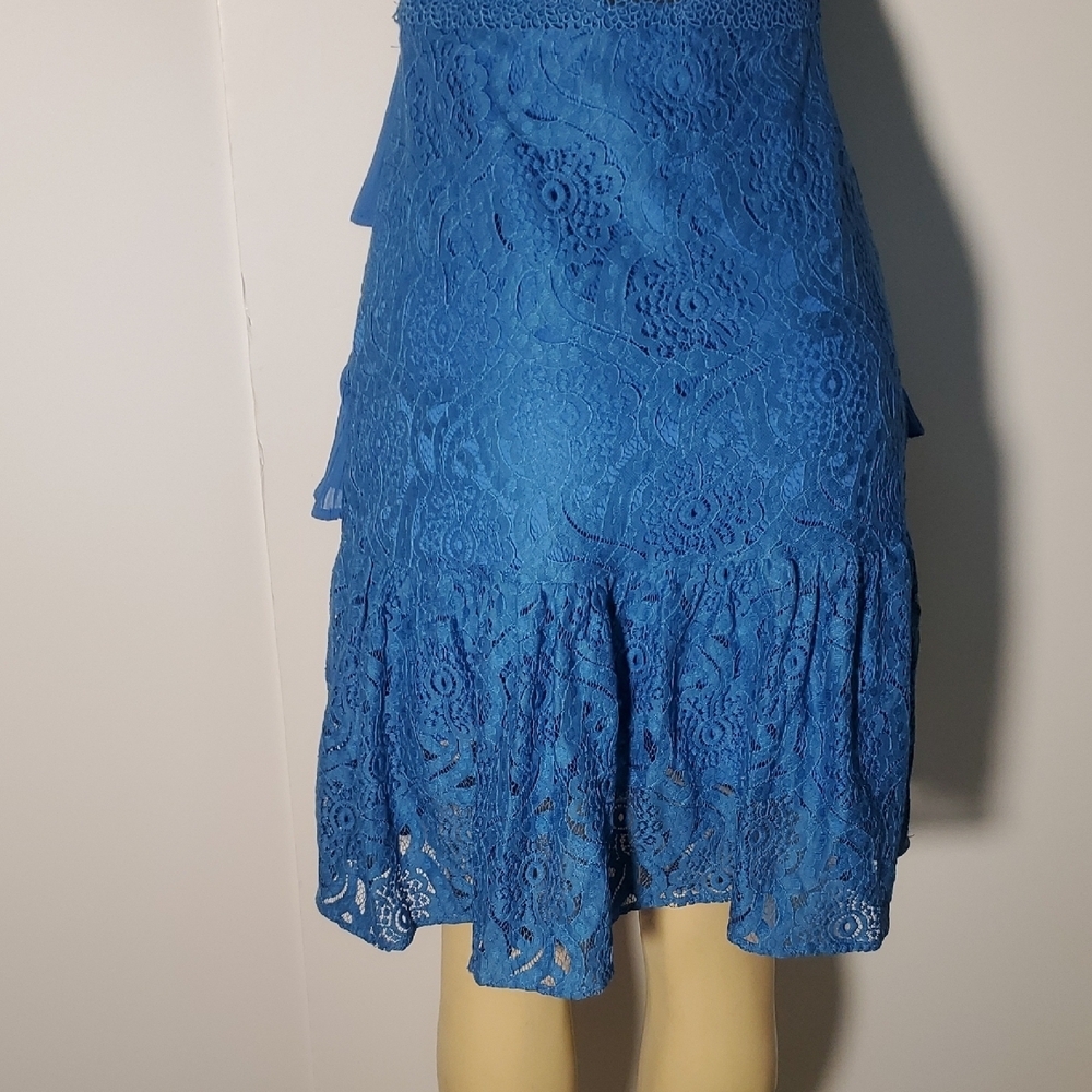 FOXIEDOX Blue Lace Open Back Mini Dress Size S - Picture 7 of 13